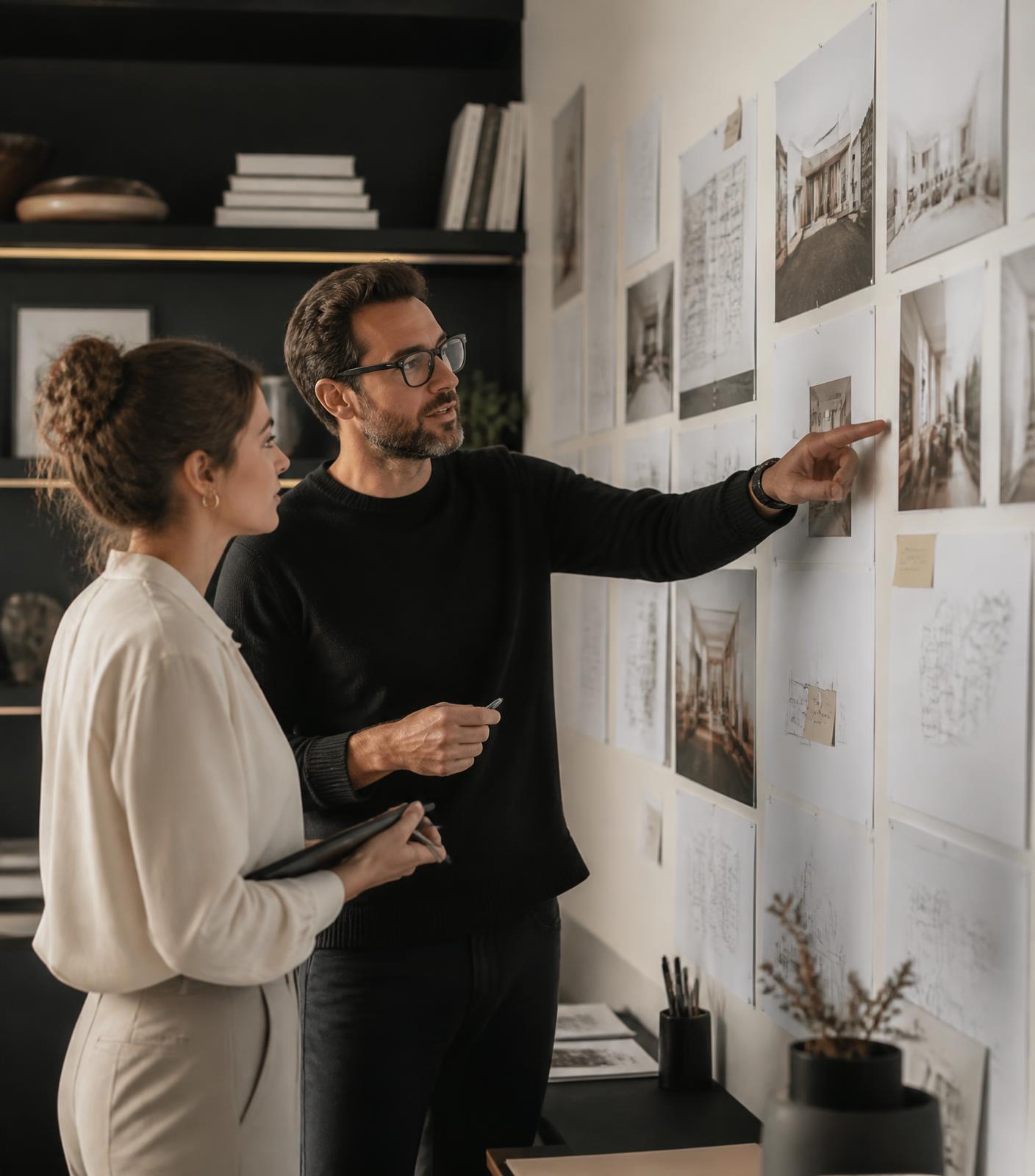 Real estate marketing team reviewing a campaign and customer journey in a creative workspace
